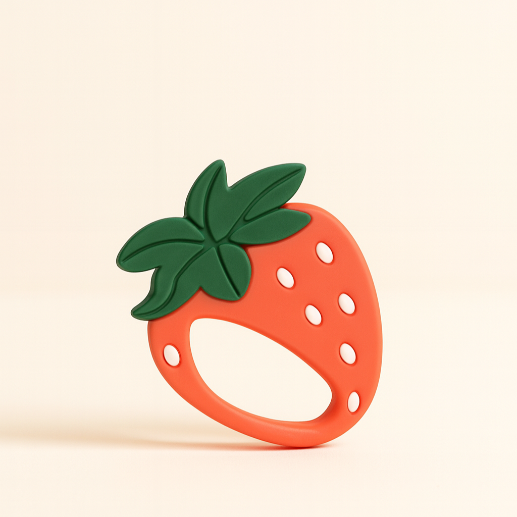 Strawberry Silicone Baby Teether & Toy with EasyGrip for 4+ Months Old from Begin Baby Care