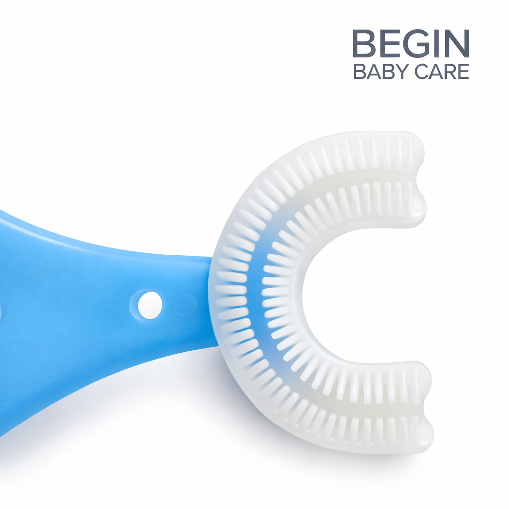 Blue Silicone 2-in-1 Teether & Training Toothbrush | Soft Silicone Brush for Baby’s First Teeth | BPA-Free & Safe for 4+ Months by Begin Baby Care
