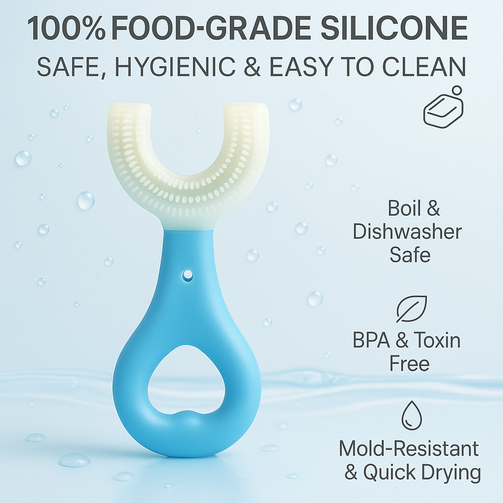 Blue Silicone 2-in-1 Teether & Training Toothbrush | Soft Silicone Brush for Baby’s First Teeth | BPA-Free & Safe for 4+ Months by Begin Baby Care