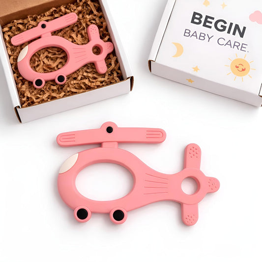 Pink Helicopter Silicone Baby Teether Toy with EasyGrip for 4+ Months Old