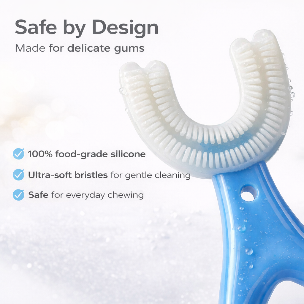 Blue Silicone 2-in-1 Teether & Training Toothbrush | Soft Silicone Brush for Baby’s First Teeth | BPA-Free & Safe for 4+ Months by Begin Baby Care