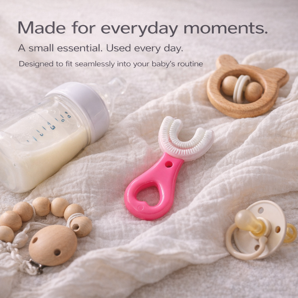 PInk Silicone 2-in-1 Teether & Training Toothbrush | Soft Silicone Pink Brush & Teether for Baby’s First Teeth | BPA-Free & Safe for 4+ Months by Begin Baby Care