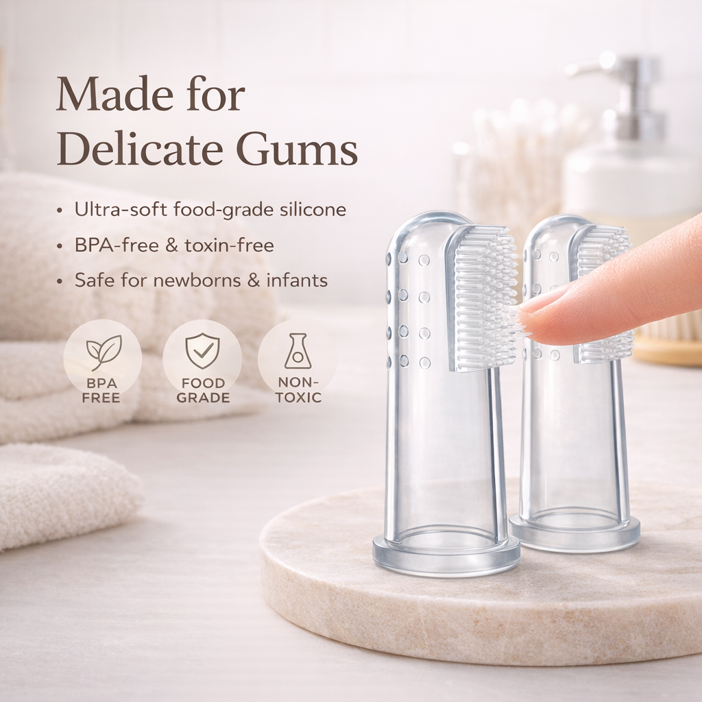 Silicone Finger Toothbrush for Baby | BPA Free Material | Comes with a separate case | Re-usable & washable | Ideal for age group of 3 Months + Newborns