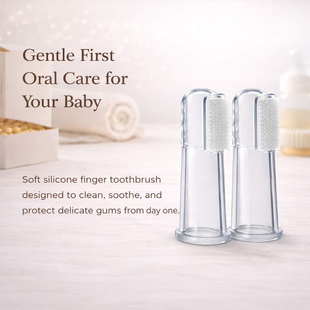 Silicone Finger Toothbrush for Baby | BPA Free Material | Comes with a separate case | Re-usable & washable | Ideal for age group of 3 Months + Newborns