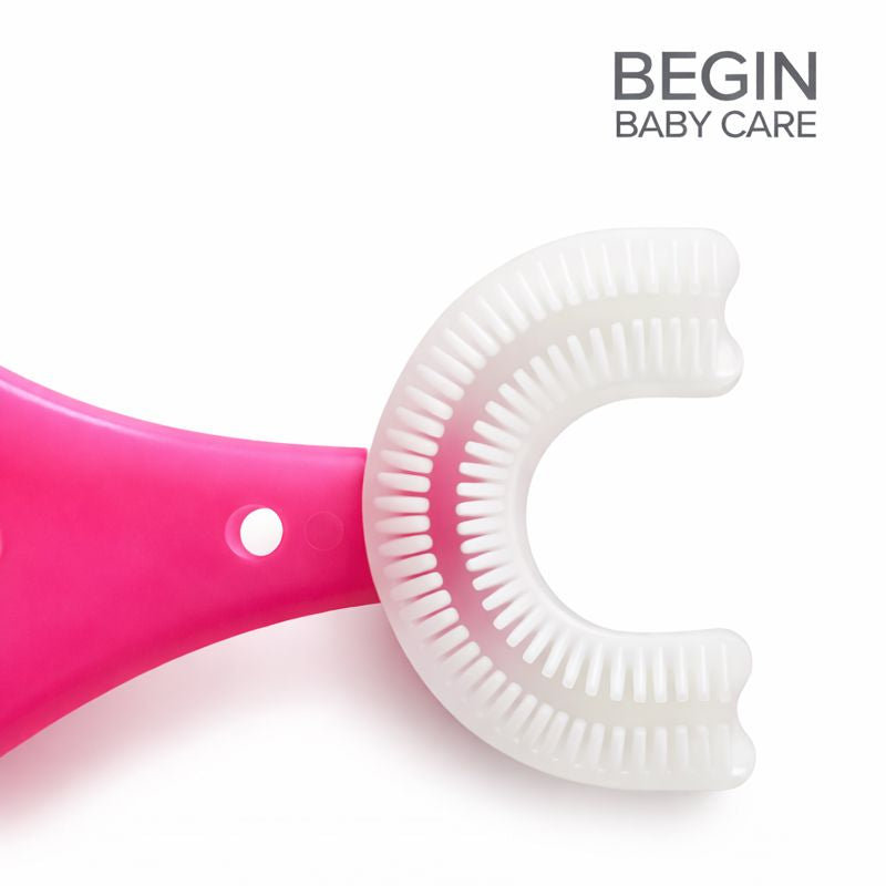 PInk Silicone 2-in-1 Teether & Training Toothbrush | Soft Silicone Pink Brush & Teether for Baby’s First Teeth | BPA-Free & Safe for 4+ Months by Begin Baby Care