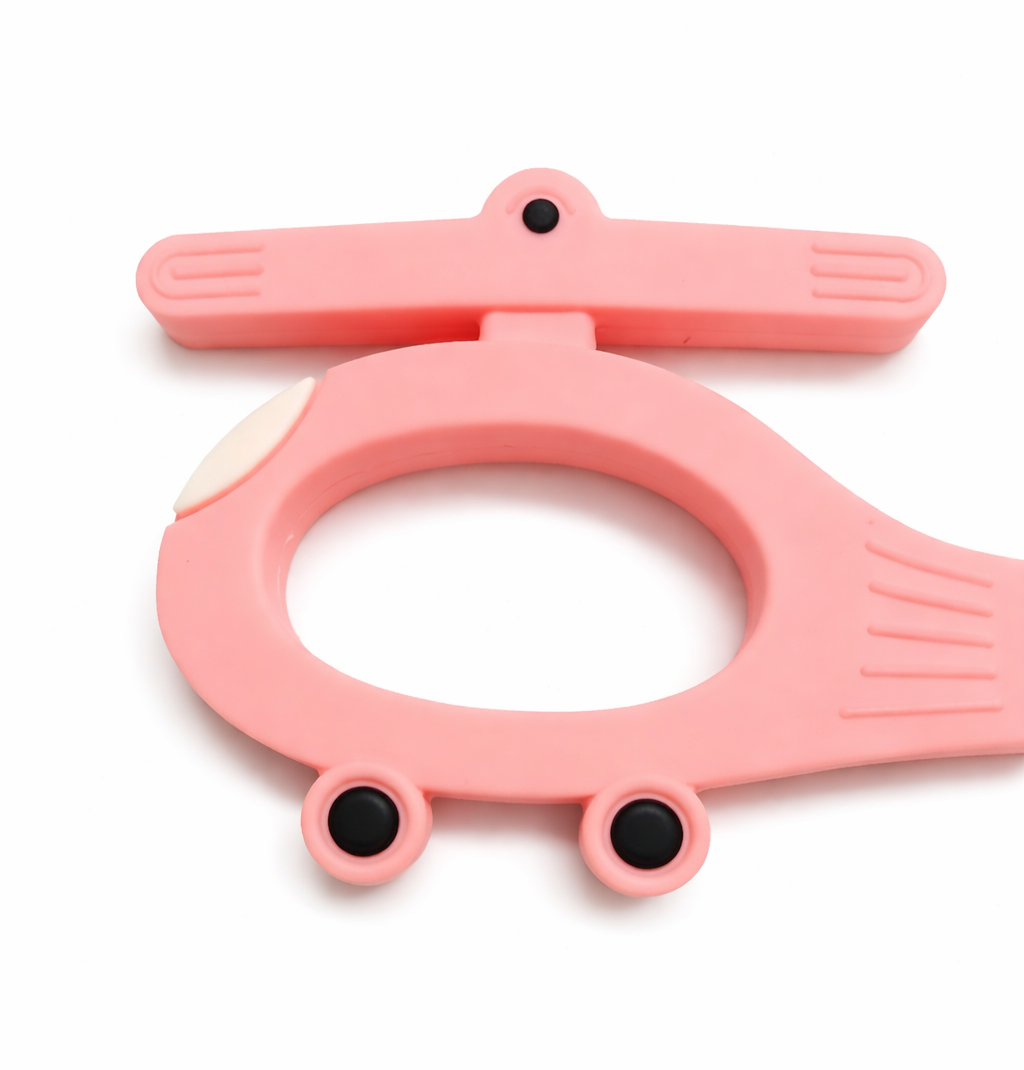 Pink Helicopter Silicone Baby Teether Toy with EasyGrip for 4+ Months Old