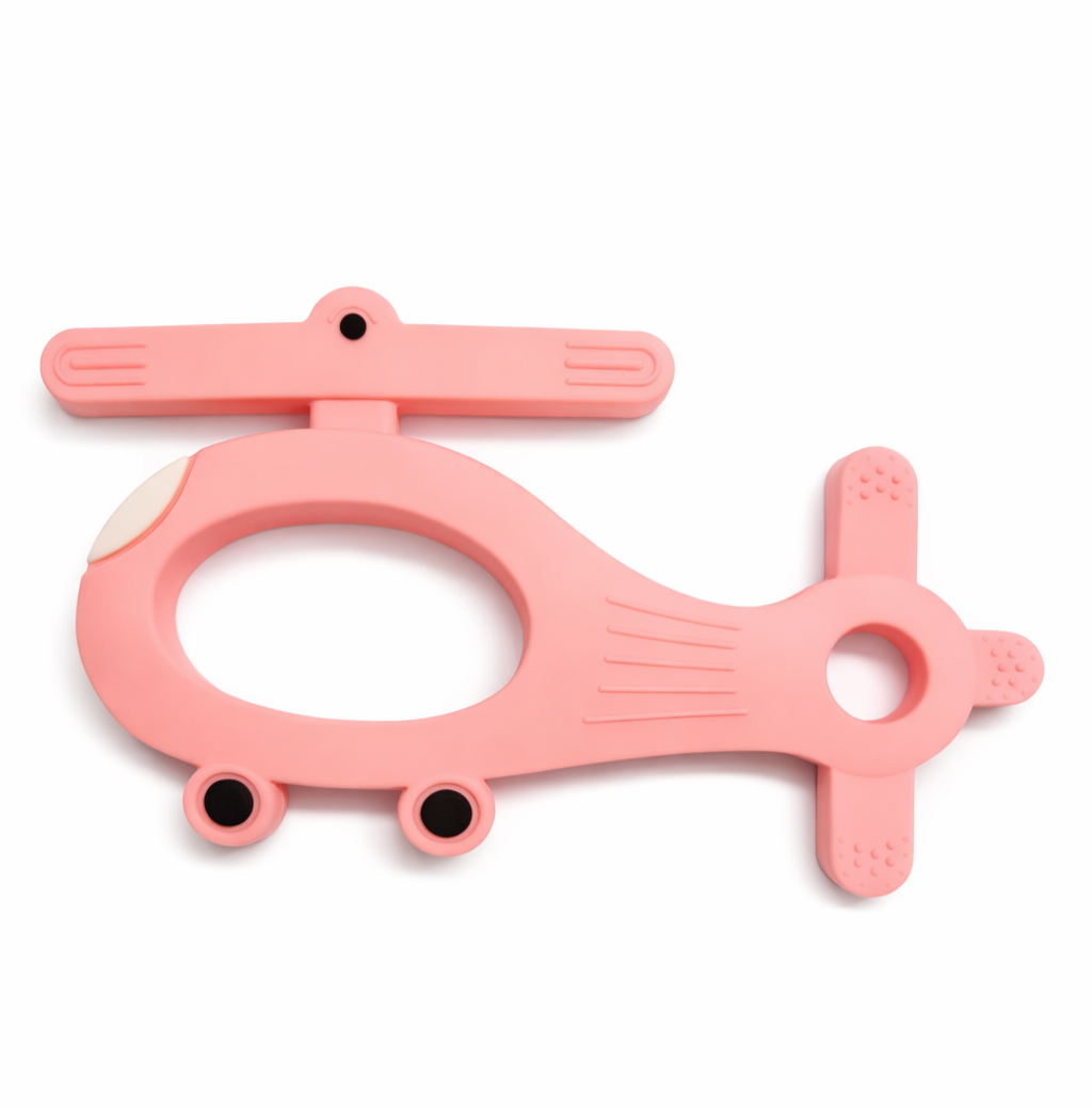 Pink Helicopter Silicone Baby Teether Toy with EasyGrip for 4+ Months Old