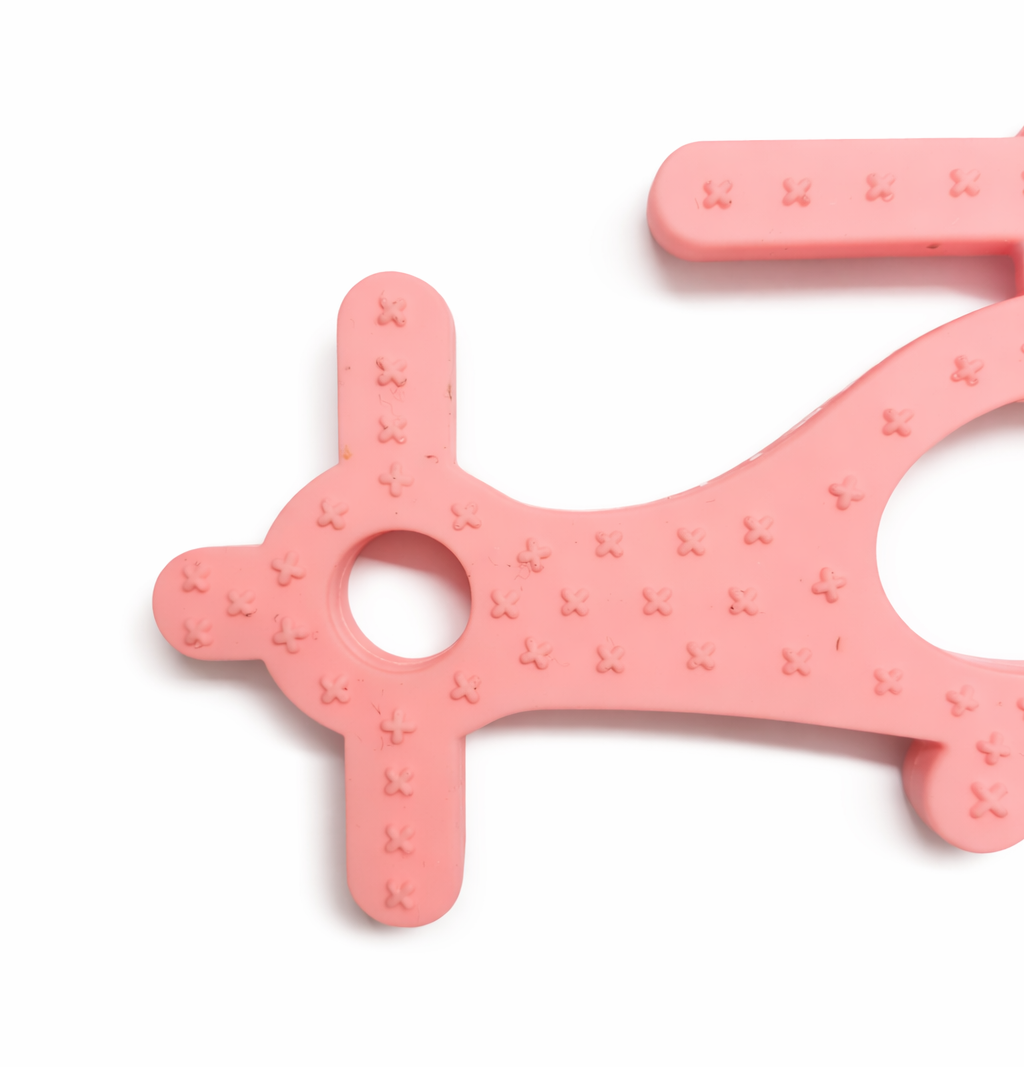 Pink Helicopter Silicone Baby Teether Toy with EasyGrip for 4+ Months Old