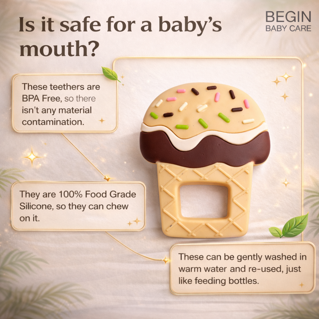 Butterscotch Ice Cream Silicone Baby Teether Toy with EasyGrip for 3+ Months Old