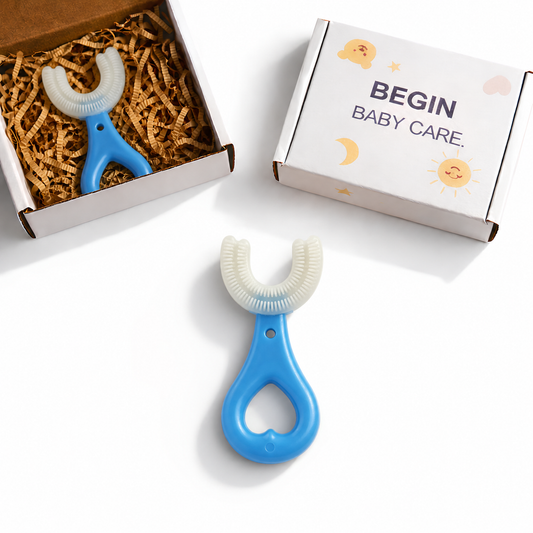 Blue Silicone 2-in-1 Teether & Training Toothbrush | Soft Silicone Brush for Baby’s First Teeth | BPA-Free & Safe for 4+ Months by Begin Baby Care