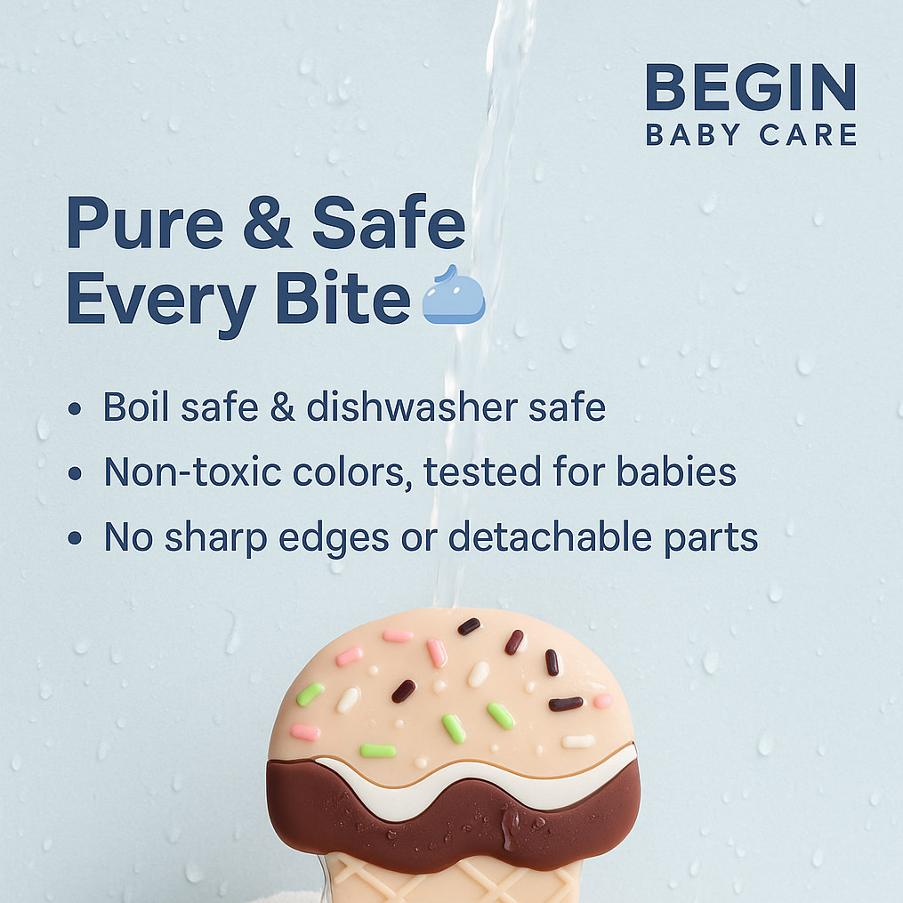 Butterscotch Ice Cream Silicone Baby Teether Toy with EasyGrip for 4+ Months Old from Begin Baby Care