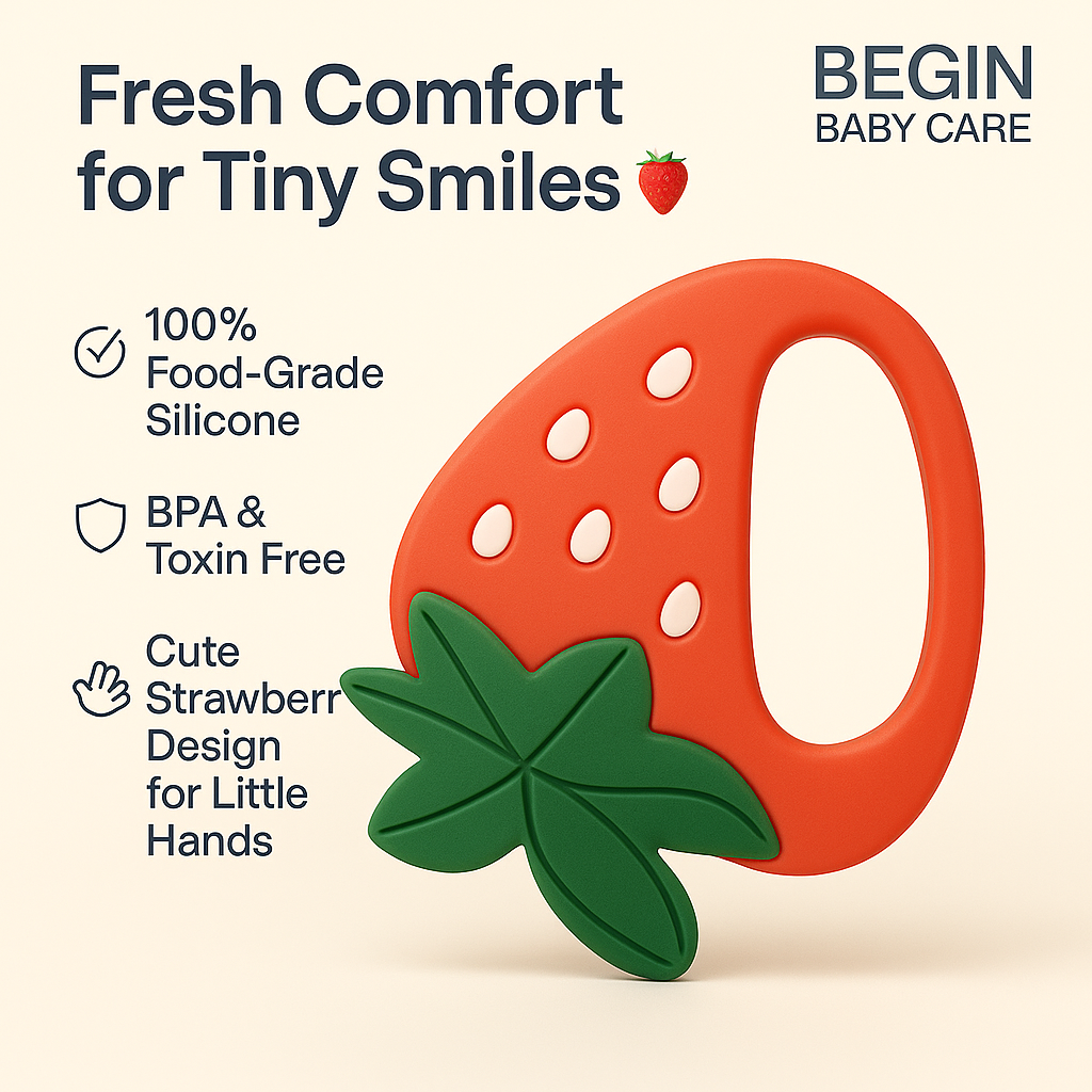 Strawberry Silicone Baby Teether & Toy with EasyGrip for 4+ Months Old from Begin Baby Care