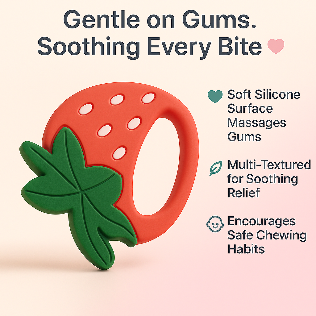Strawberry Silicone Baby Teether & Toy with EasyGrip for 4+ Months Old from Begin Baby Care