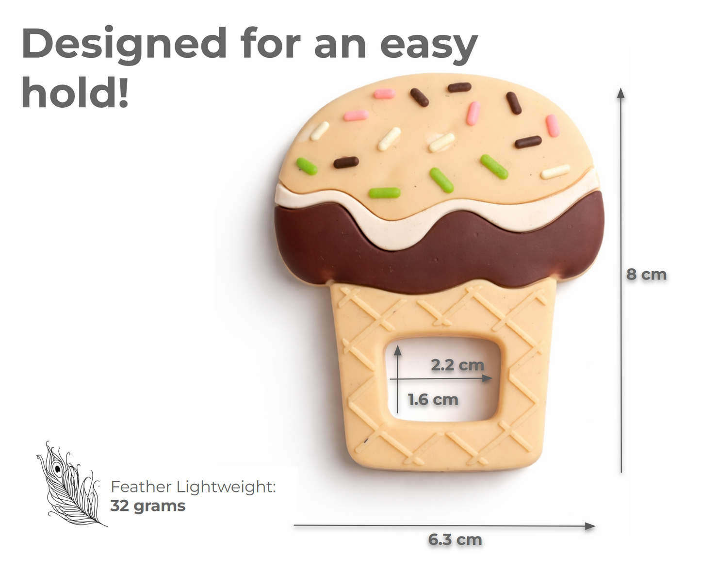 Butterscotch Ice Cream Silicone Baby Teether Toy with EasyGrip for 3+ Months Old