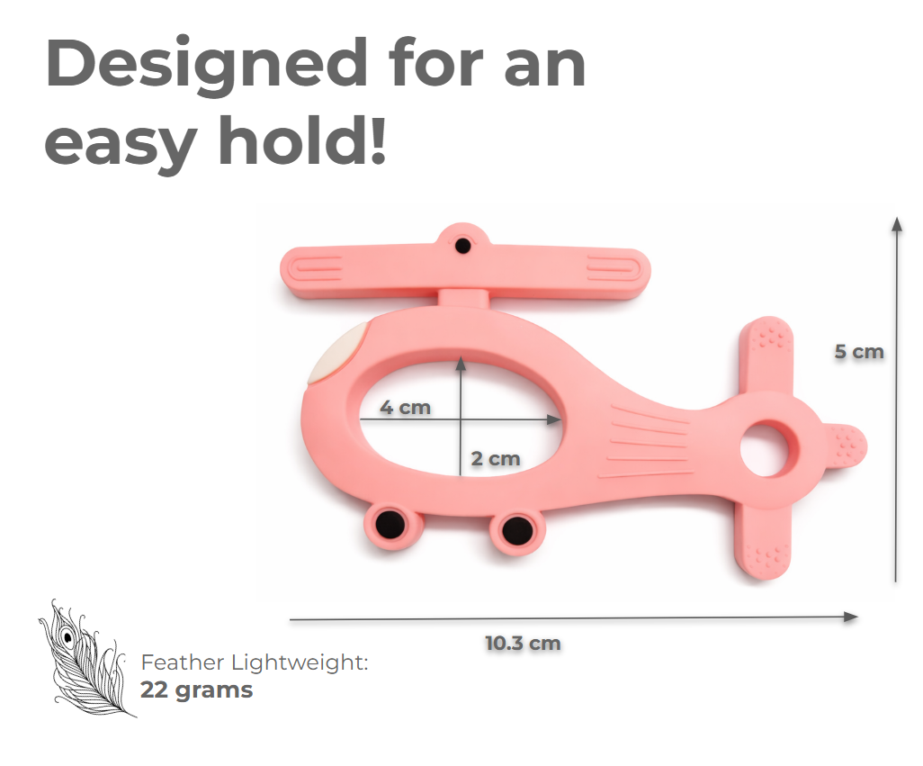 Pink Helicopter Silicone Baby Teether Toy with EasyGrip for 4+ Months Old