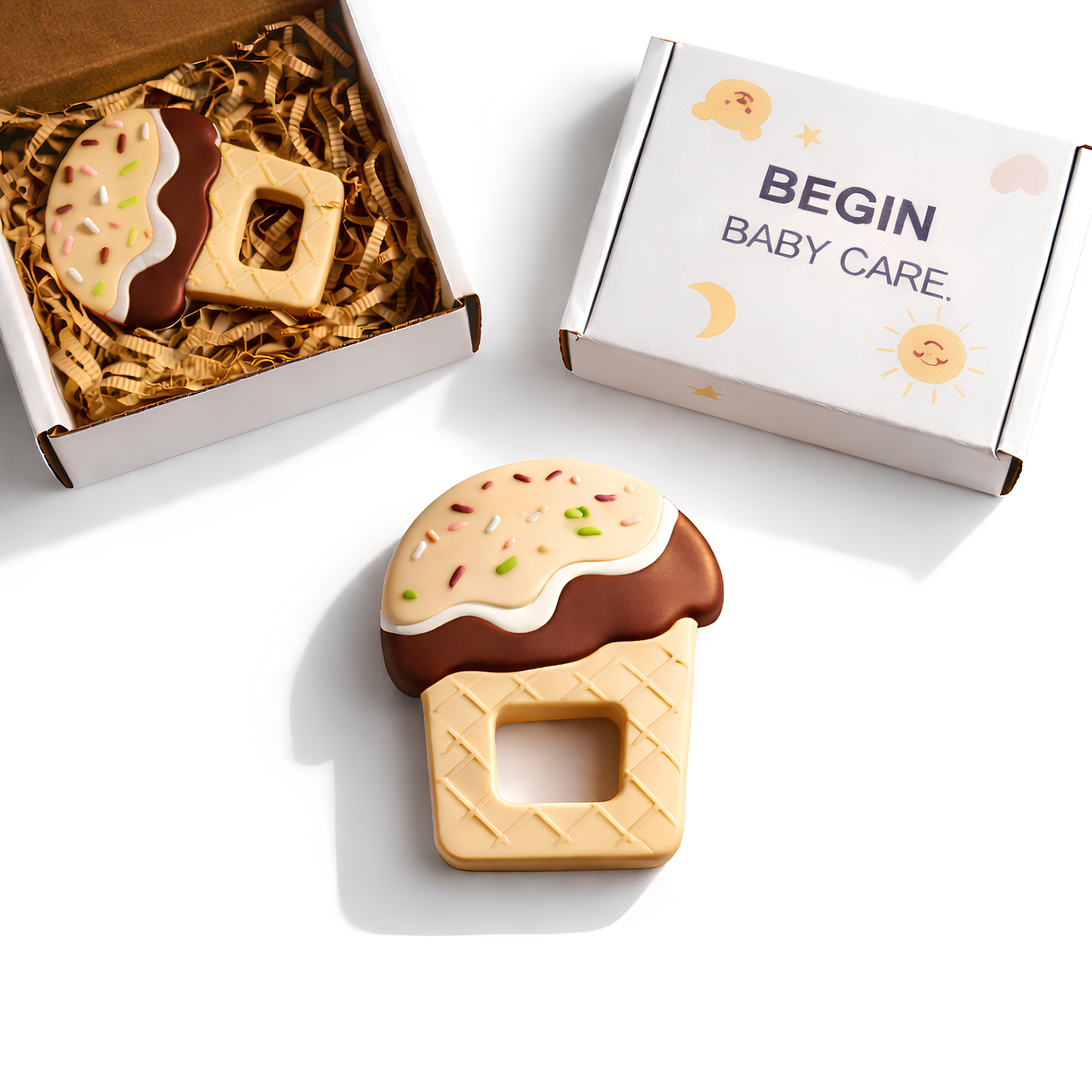 Butterscotch Ice Cream Silicone Baby Teether Toy with EasyGrip for 3+ Months Old