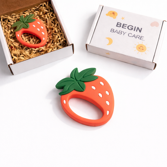 Strawberry Silicone Baby Teether & Toy with EasyGrip for 4+ Months Old from Begin Baby Care