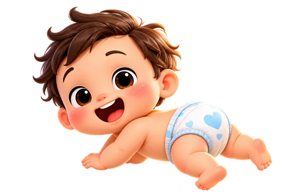 A playful baby character above the nursery